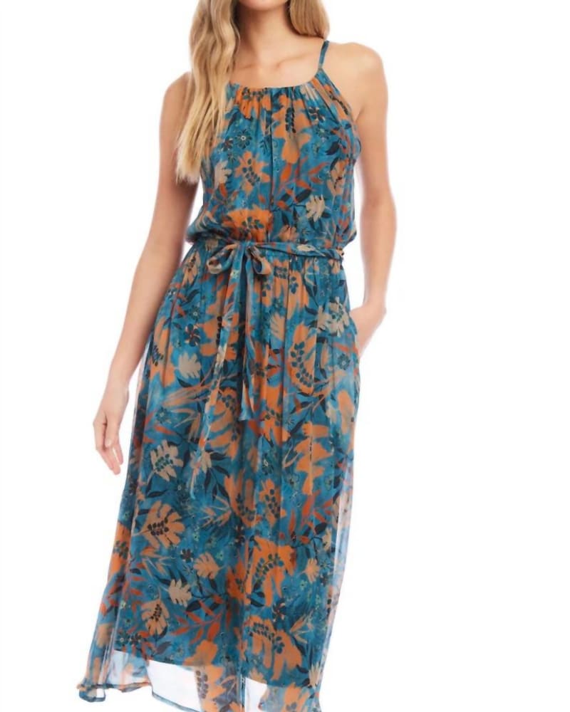 Front of a model wearing a size L Rory Dress In Blue in Blue by Fifteen Twenty. | dia_product_style_image_id:355509
